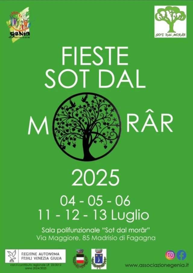 🌳 Torna la Fieste Sot Dal Morâr di Madrisio!
📆 Dal 4 al 6 e dal 11 al 13 luglio
📍Sala polifunzionale "Sot dal Morâr" in via Maggiore 85 - Madrisio di Fagagna

Tanta musica, sport e anche un talent show! Non mancheranno fornitissimi chioschi.
Per info sul programma 👉 @sot.dal.morar 

 #fagagnaturismo | #fagagna