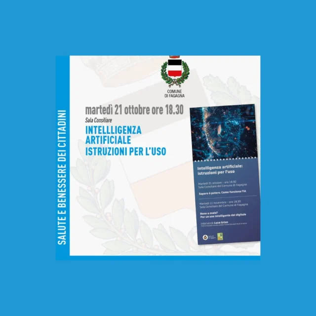 🤖INTELLIGENZA ARTIFICIALE. ISTRUZIONI PER L'USO📝

📅 martedì 21 ottobre
⏰ ore 18:30
📍 Sala Consiliare

Sapere è potere. Un incontro dedicato a comprendere come funziona l'IA.