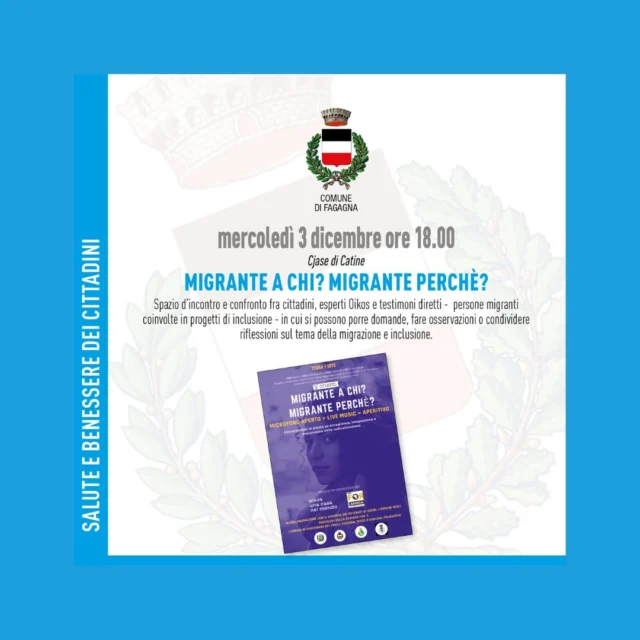 👱‍♀️MIGRANTE A CHI? MIGRANTE PERCHÉ?👨‍🦰

📅 mercoledì 3 dicembre
⏰ ore 18:00
📍 Cjase di Catine

Spazio di incontro e confronto tra cittadini, esperti Oikos e testimoni diretti (persone migranti coinvolte in progetti di inclusione) in cui si possono porre domande, fare osservazioni o condividere riflessioni sui temi della migrazione e dell'inclusione.