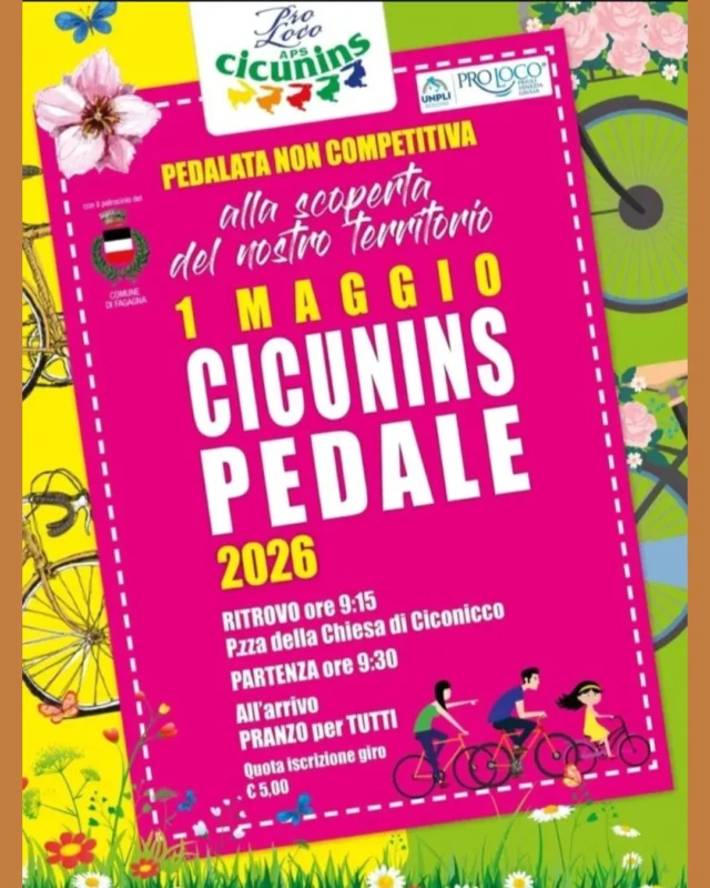 🐇CICUNINS PEDALE🚴‍♀

La @prolocociconicco vi aspetta per una pedalata non competitiva alla scoperta del territorio.

📅 venerdì 1 maggio
⏰ ritrovo ore 09:15, partenza ore 09:30
📍 Piazza della Chiesa di Ciconicco

Quota iscrizione di 5€ con pranzo compreso
