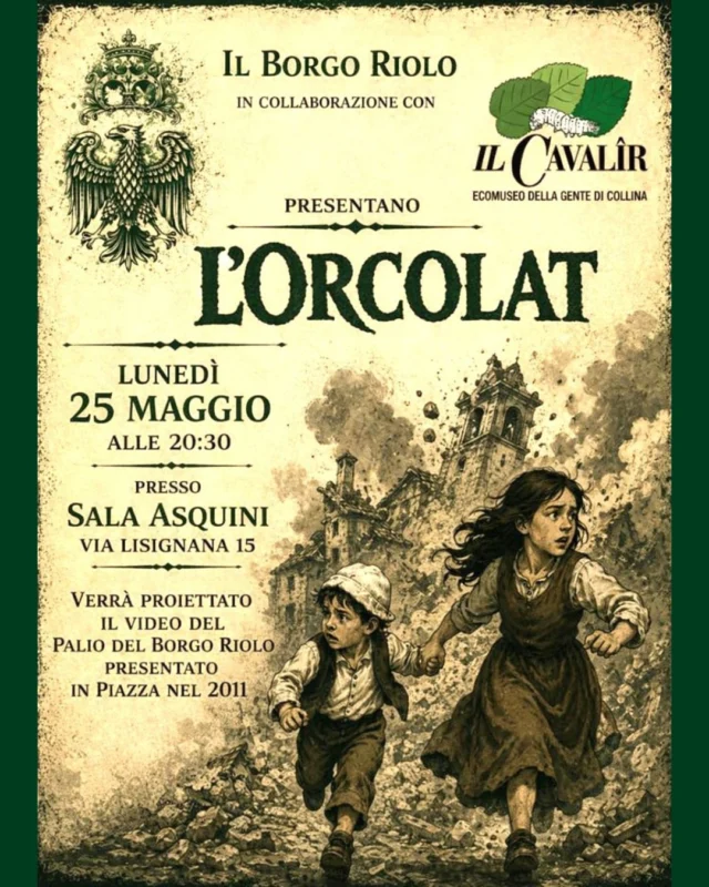👹 L'ORCOLAT 🫂

Il Borgo Riolo, in collaborazione con l'ecomuseo "Il Cavalîr", proietterà il video del proprio palio del 2011, dedicato al terremoto del 1976.

📅 lunedì 25 maggio
⏰ ore 20:30
📍 Sala Asquini, via Lisignana 15 - Fagagna

Ingresso libero