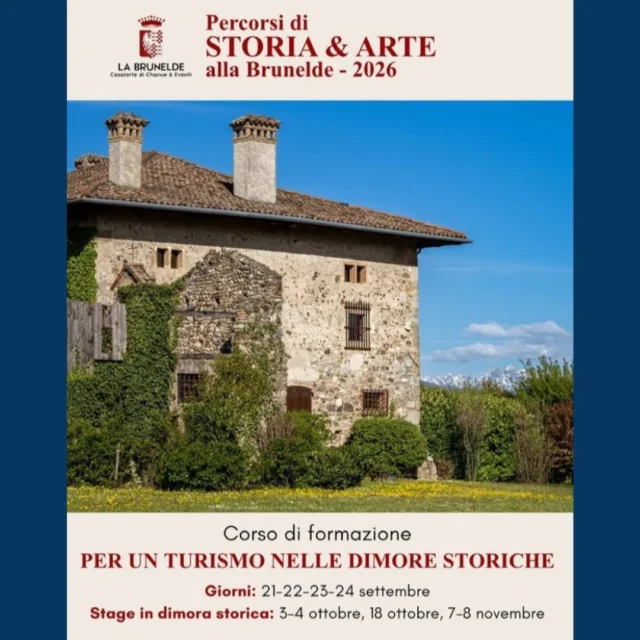 🧑‍🏫 TURISMO NELLE DIMORE STORICHE 🏰
Corso di formazione

Percorso formativo gratuito realizzato in collaborazione con l’Università degli Studi di Udine.

📅 dal 21 al 24 settembre (formazione teorica)
📍 Casaforte La Brunelde - Fagagna

Il corso è aperto a 12 partecipanti, in particolare a chi frequenta corsi di laurea in Beni culturali e Scienze e tecniche del turismo culturale, oltre a diplomati in turismo e operatori del settore.

In seguito alla formazione teorica ci saranno delle giornate dedicate a degli stage: 3-4 ottobre, 17-18 ottobre, 7-8 novembre.

Corso gratuito con rilascio di attestato di frequenza.
Per info: info@labrunelde.it | https://www.labrunelde.it/2026/08/29/percorsi-di-storia-arte-alla-brunelde-2026/ 
Necessaria prenotazione: https://docs.google.com/forms/d/e/1FAIpQLSfsMwICbK_wRllJ15g6sU4PlYFgdEXX1g6MncpRFgtE-prRlA/viewform?usp=publish-editor