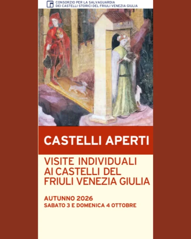 🏰 CASTELLI APERTI 🏰
Edizione autunno 2026

In occasione di Castelli Aperti, La Brunelde e il Castello di Villalta vi aspettano con visite guidate ed eventi dedicati.

📅 sabato 3 e domenica 4 ottobre
⏰ sabato dalle 15 alle 18 | domenica dalle 10 alle 12 e dalle 14 alle 18
📍 Fagagna
__________

🏰 Castello di Villalta - Via Castello 27, Villalta di Fagagna
🦅 Esposizione di falconieri
__________

🏰 Casaforte La Brunelde - Via Giovanni Mauro d’Arcano, Fagagna

📅 Sabato 3
⏰ ore 17 - Conversazione a cura dei proprietari
⌛ Viaggio nella storia del Friuli con esposizione di pergamene, investiture, disegni e sigilli dall’XI al XX secolo dall’Archivio storico di famiglia.

📅 Domenica 4
⏰ ore 10 - Conversazione a cura dei proprietari
🍲 Dalla cucina alla tavola di casa Arcano, con esposizione di ricettari, oggetti e arredi dal Medioevo al ‘900.

⏰ dalle ore 14 - Tiro con l’arco e giochi medievali a cura della Compagnia dei Grifoni Rantolanti (tiro con l’arco annullato in caso di maltempo)

In entrambe le giornate sarà presente la mostra fotografica “Quando l’Arte incontra la luce: fotografare in dimora storica”
__________

Le visite guidate partiranno all’inizio di ogni ora.
Prezzi: adulti 10€ | bambini dai 7 ai 12 anni 3,50€ 
Le strutture possono richiedere il pagamento in contanti.