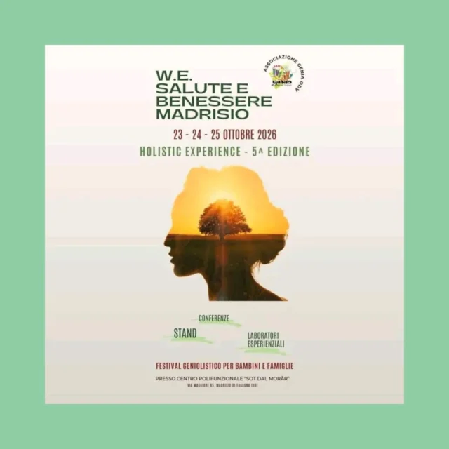 🧘 HOLISTIC EXPERIENCE 🍃
Salute e benessere Madrisio - 5° edizione

📅 da venerdì 23 a domenica 25 ottobre
⏰ orari variano in base alla giornata
📍 Centro polifunzionale “Sot dal Morâr”, via Maggiore 85 - Madrisio

Un weekend dedicato alla salute e al benessere, con conferenze, laboratori e stand.
Durante le giornate saranno disponibili eventi per bambini e ragazzi.

Servizio bar attivo dalle 08:00 alle 22:00, cucina aperta dalle 12:30 alle 14:00 e dalle 19:00 alle 20:30.

Per ulteriori info: GENIA - Genitori in Azione (FB) | salute.benessere.madrisio (IG) | associazionegenia.it | genia2011@libero.it